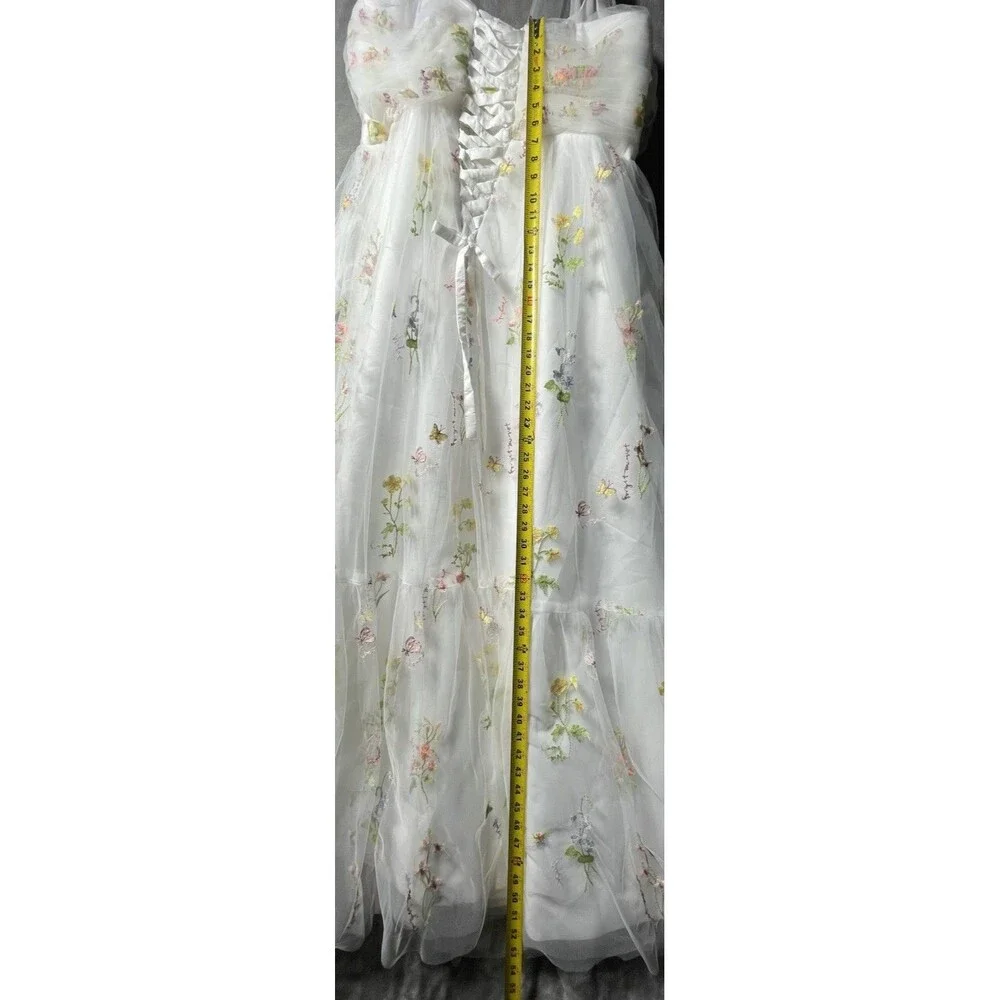 White Multicolor Floral Embroidered Tulle Satin Gown Dress Size 24W Sleeveless - Picture 12 of 13